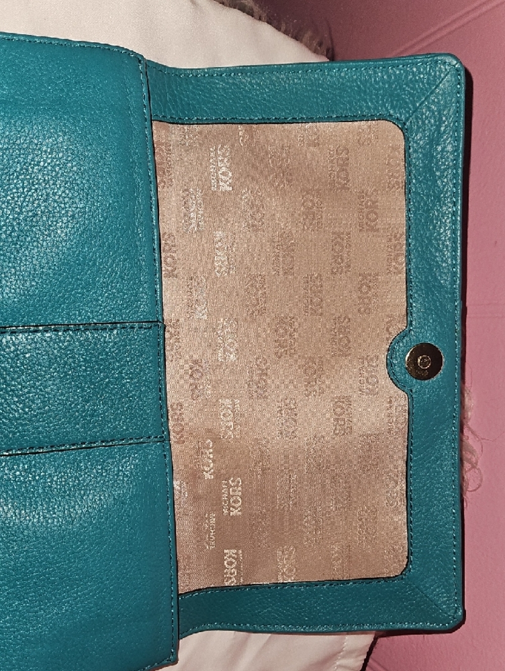 Michael Kors Teal Leather Wallet with Gold Buckle Accent - Picture 3 of 5